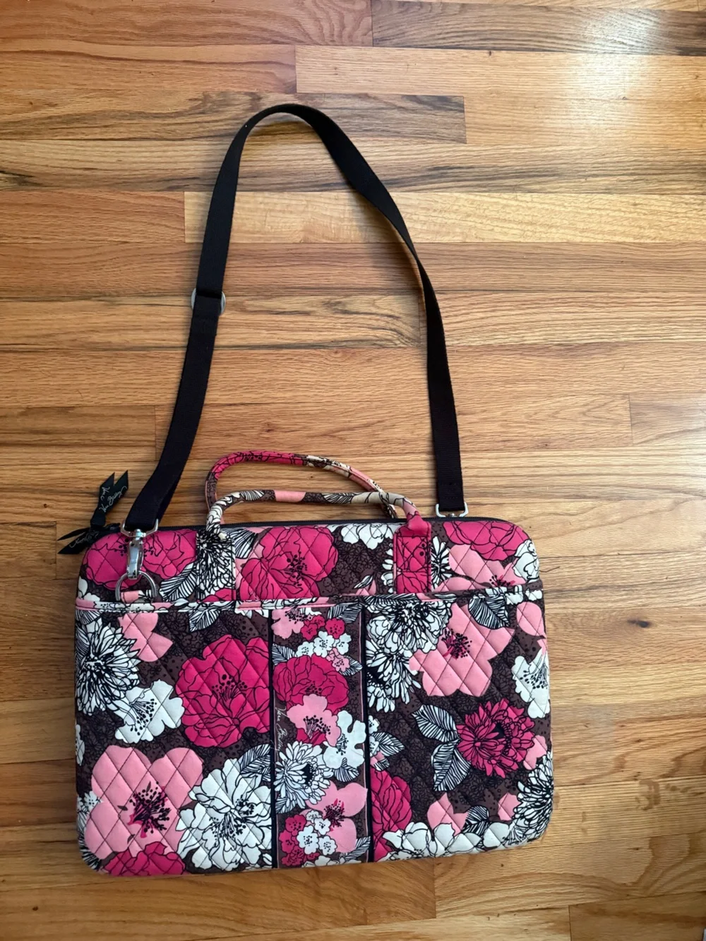 Vera Bradley Mocha Rouge Hot Pink & Brown Floral Quilted Laptop Tote